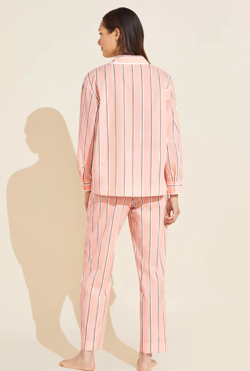 Eberjey - Organic Sandwashed Cotton Printed Long PJ Set - Rose Cloud Stripe
