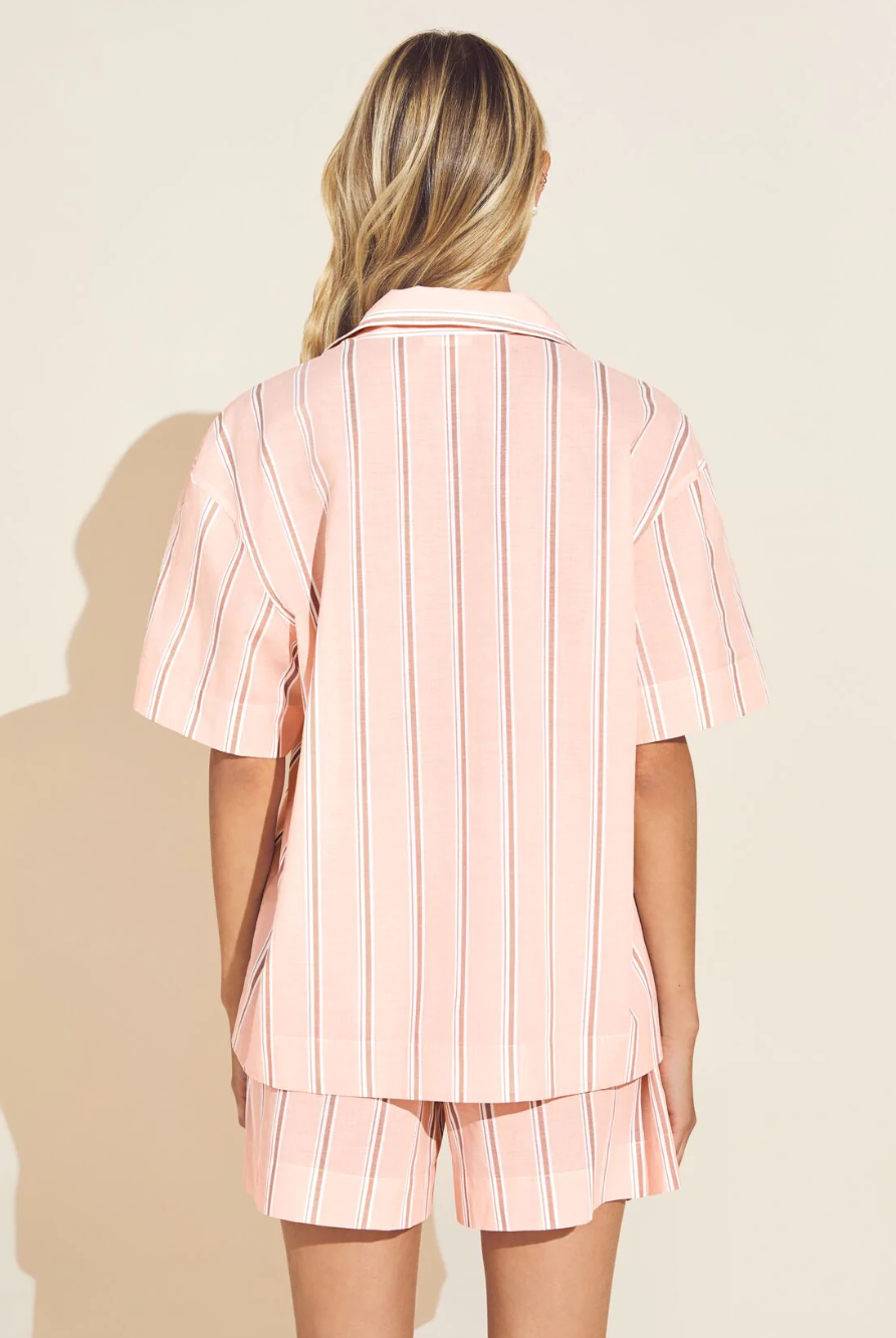 Eberjey Organic Sandwashed Cotton Printed Short PJ Set - Rose Cloud Stripe