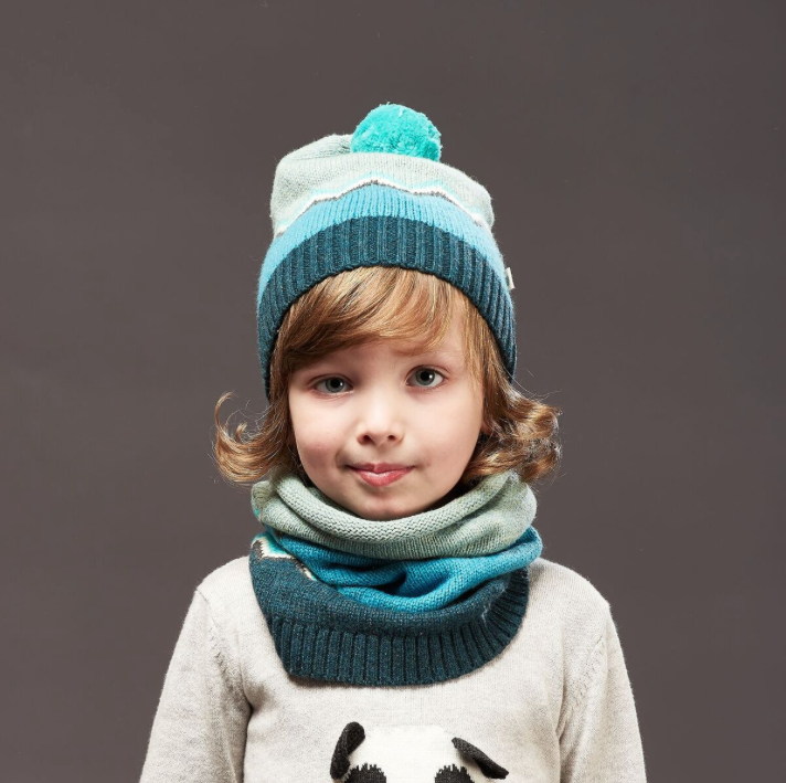 Bonnie Mob Chunky Zig Zag Pom Pom Hat - Blue