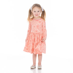 Kickee Pants Print Long Sleeve Twirl Dress - Peach Blossom Lace