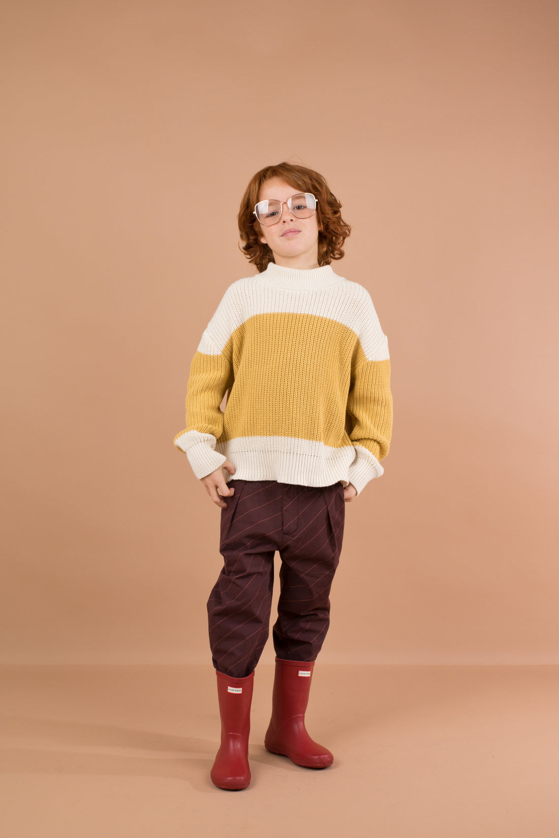 Tiny Cottons Color Block Knit Sweater - Beige/Sand