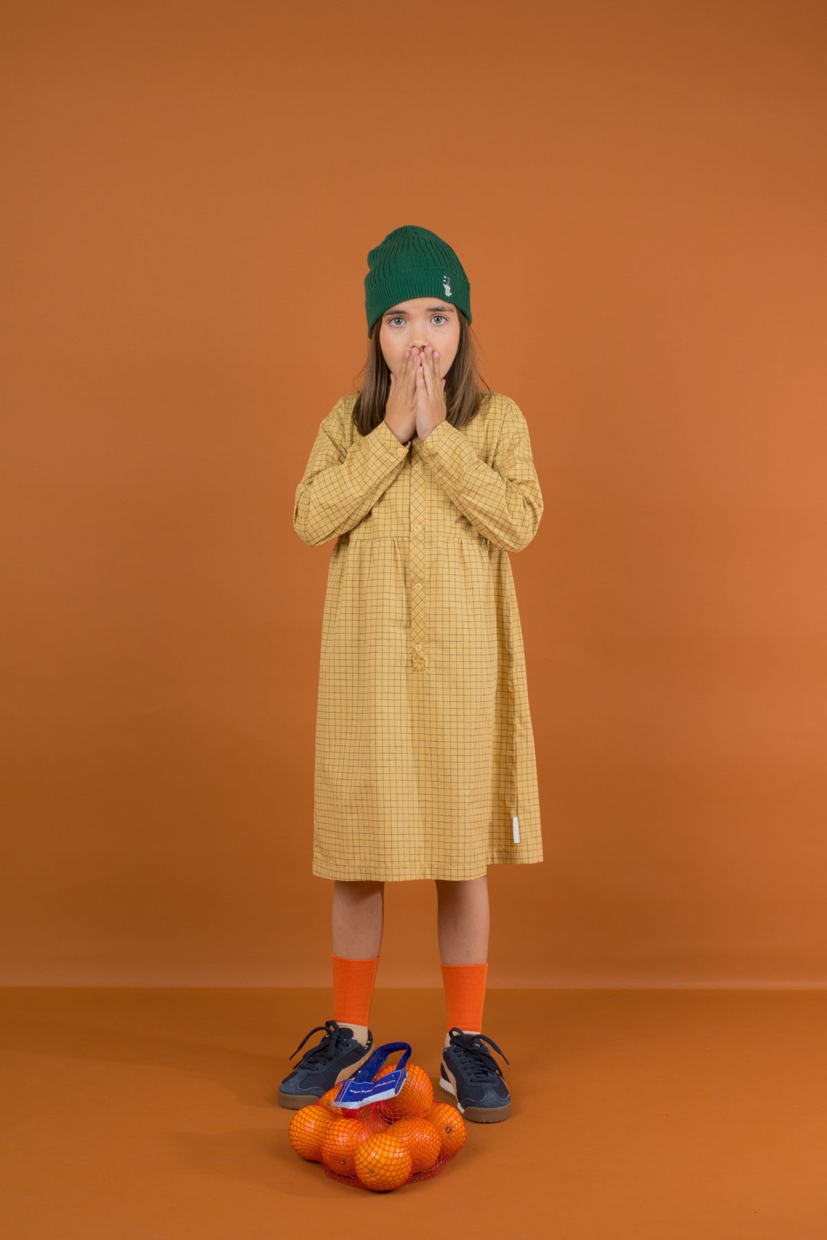 Tiny Cottons Grid Dress - Sand/Dark Green