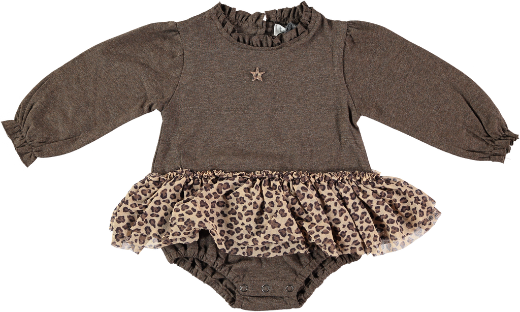 Tocoto Vintage Ruffled Neck Baby Dress - Brown