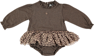 Tocoto Vintage Ruffled Neck Baby Dress - Brown