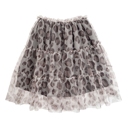 Tocoto Vintage Midi Skirt With Animal Print Tulle - Dark Grey