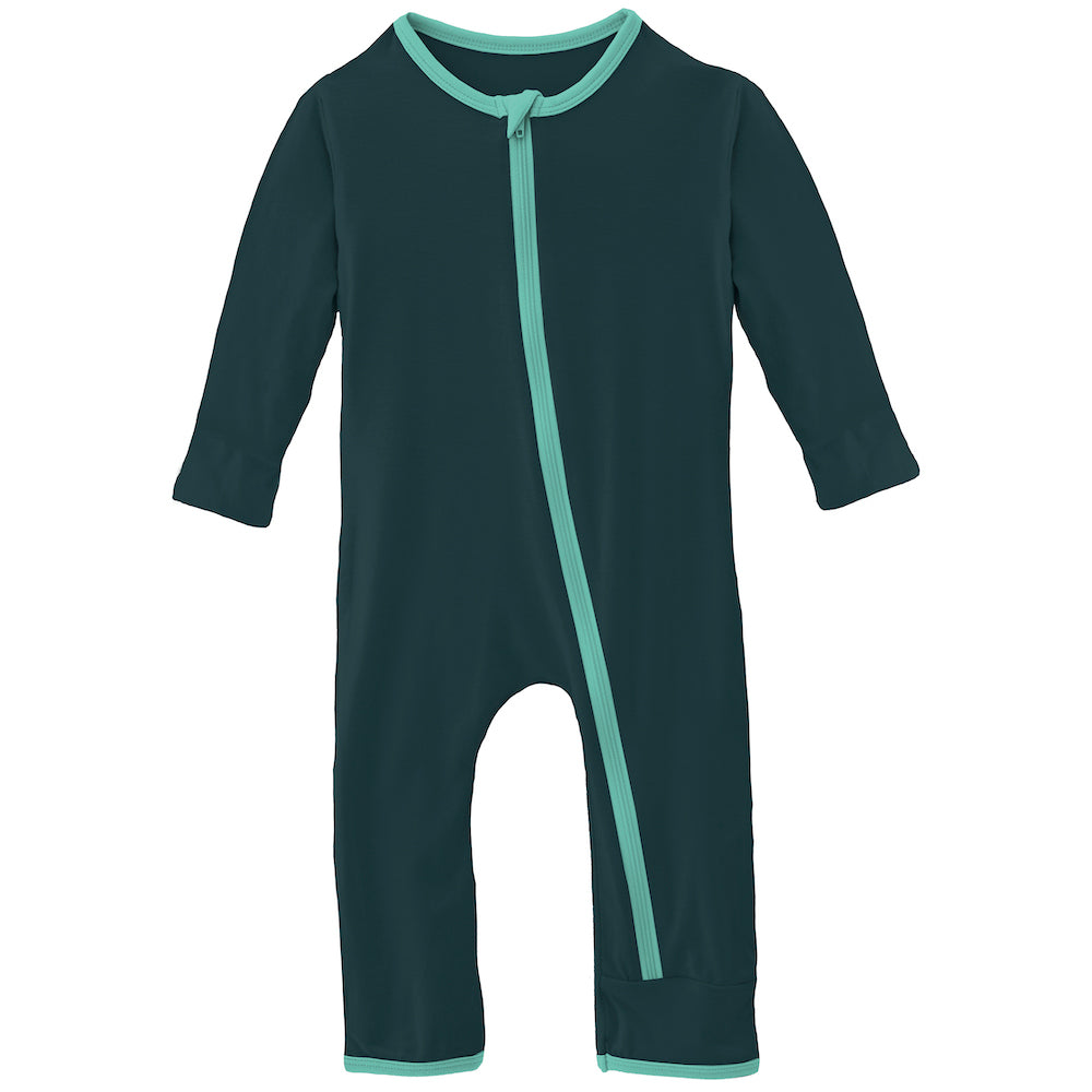 Kickee Pants Aplique Coverall With zipper - Pine Moustaches