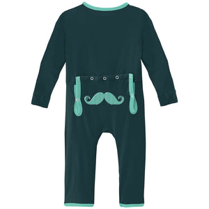 Kickee Pants Aplique Coverall With zipper - Pine Moustaches