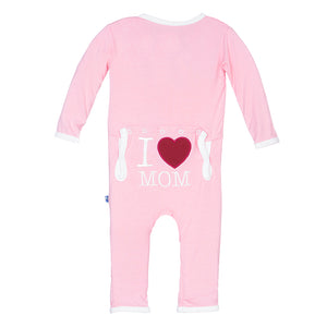 Kickee Pants Applique Coverall with Zipper - Lotus I Love Mom