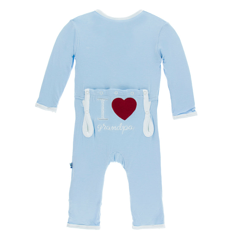 Kickee Pants Applique Coverall with Zipper - Pond I Love Grandpa