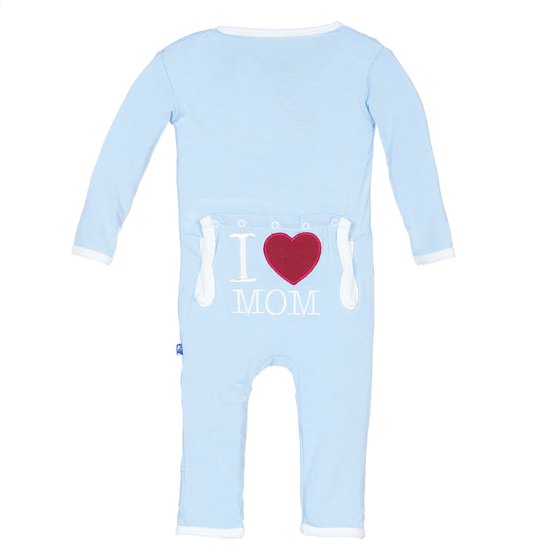 Kickee Pants Applique Coverall with Zipper - Pond I Love Mom