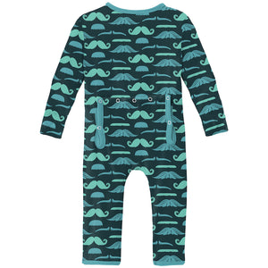 Kickee Pants Print Coverall With zipper - Pine Moustaches