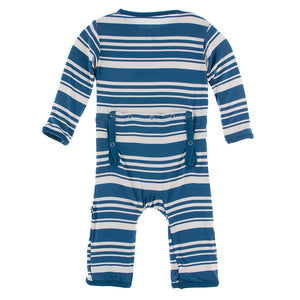 Kickee Pants Print Coverall with Zipper - Fishing Stripe