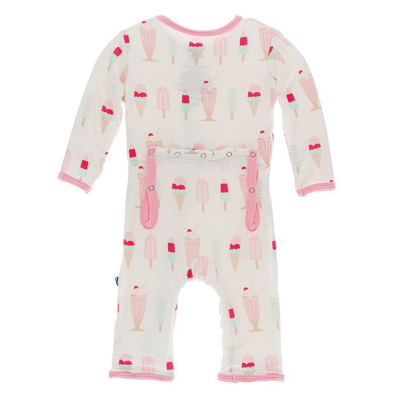 Kickee Pants Print Coverall with Zipper Natural Ice Cream Shop