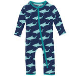 Kickee Pants Print Coverall with Zipper - Flag Blue Sharky