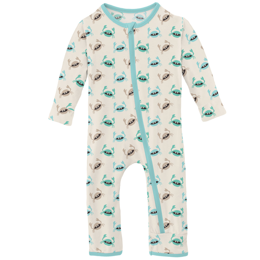 Kickee Pants Print Coverall with Zipper - Natural Crabs