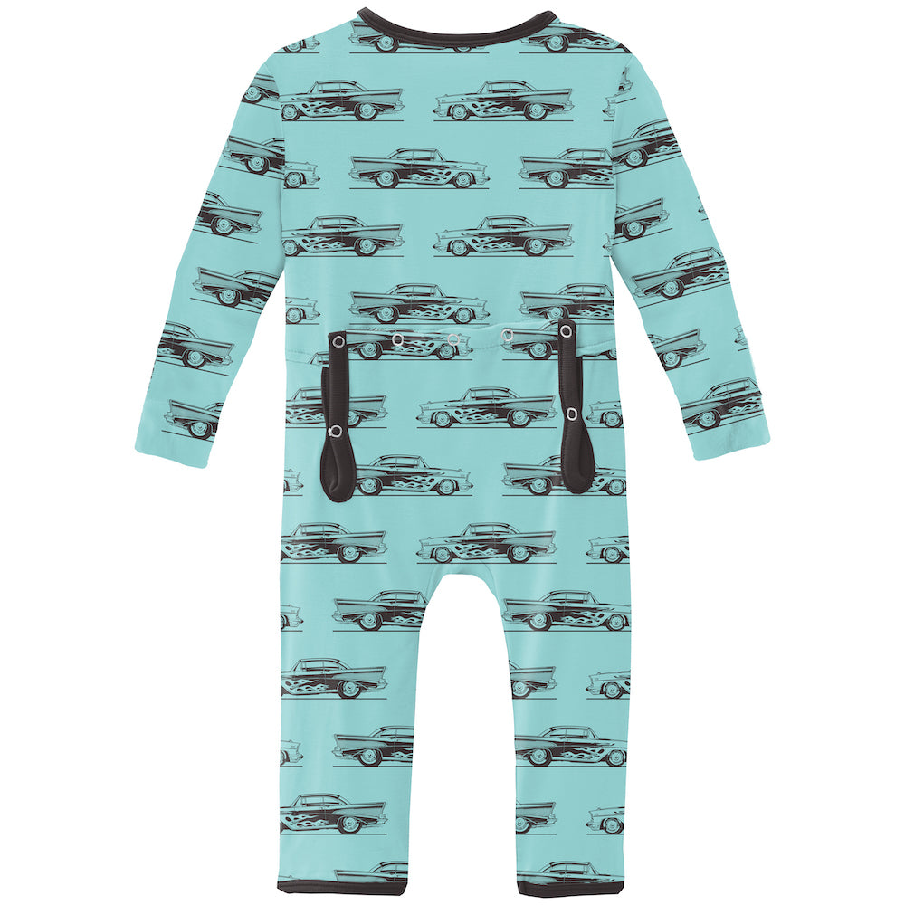 Kickee Pants Print Coverall With zipper - Summer Sky Hot Rod