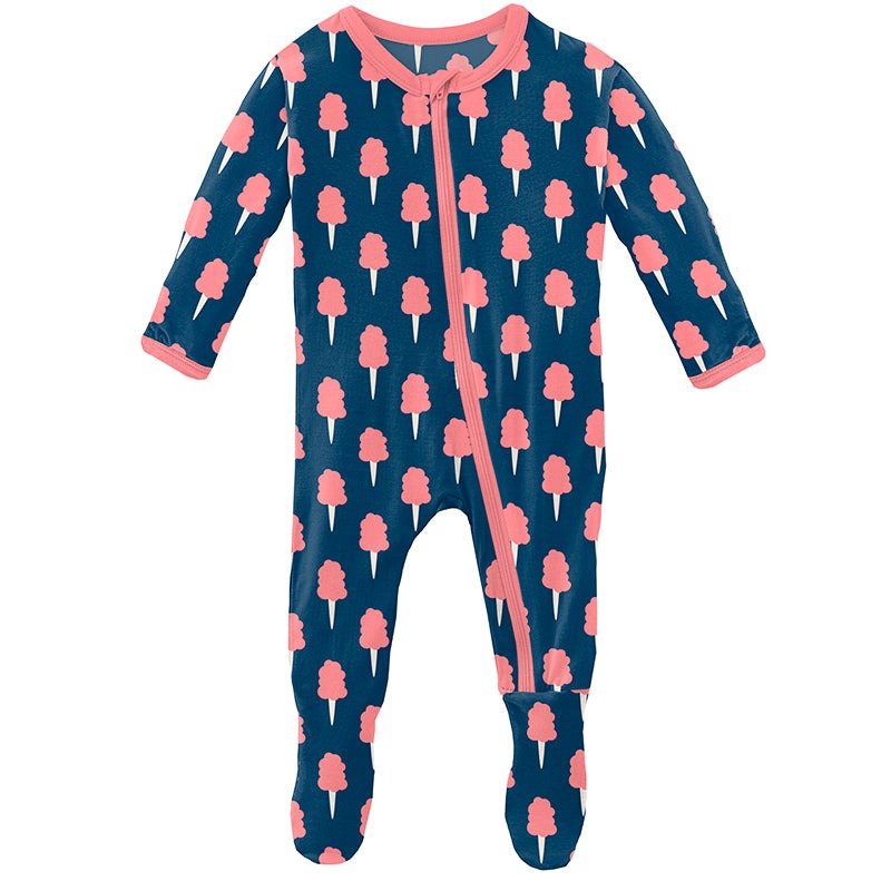 Kickee Pants Print Footie with Zipper - Navy Cotton Candy