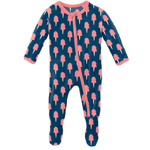 Kickee Pants Print Footie with Zipper - Navy Cotton Candy