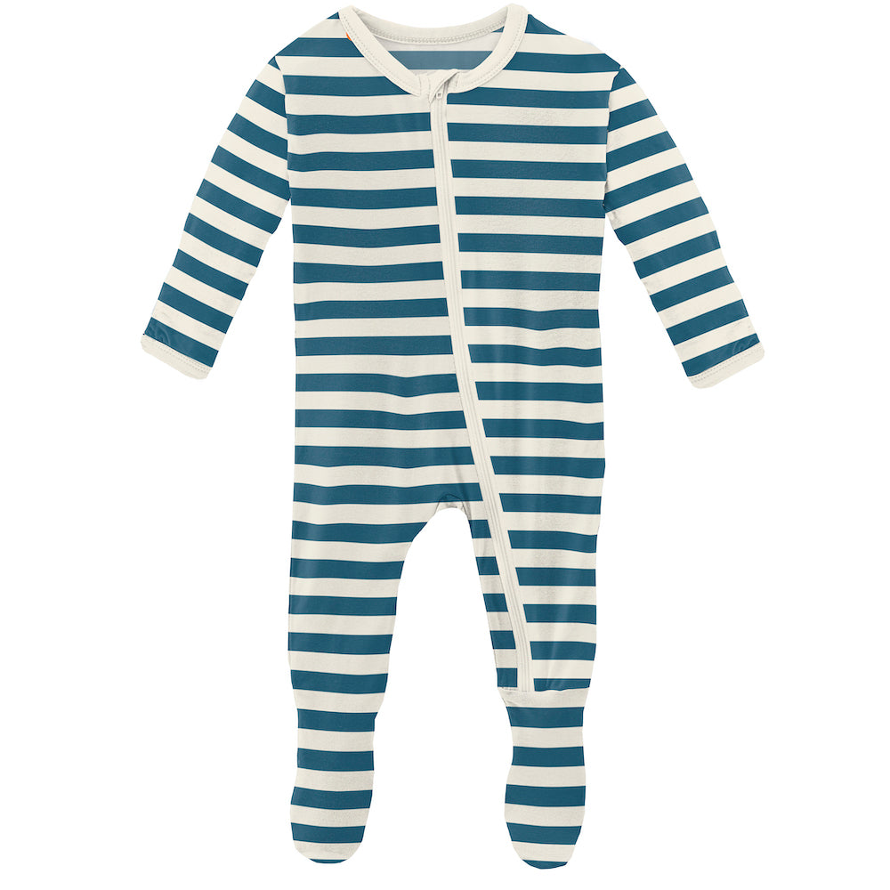 Kickee Pants Print  Footie With Zipper - Nautical Stripe