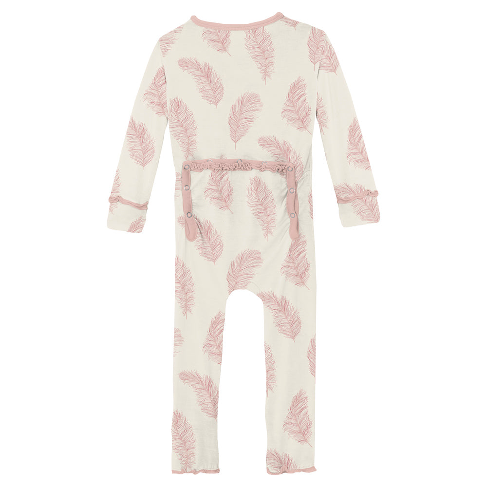 Kickee Pants Print Muffin Ruffle Coverall With Zipper - Natural Feathers