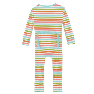 Kickee Pants Print Muffin Ruffle Coverall with Zipper - Beach Day Stripe