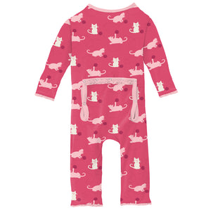 Kickee Pants Print Muffin Ruffle Coverall With Zipper - Winter Rose Kitty