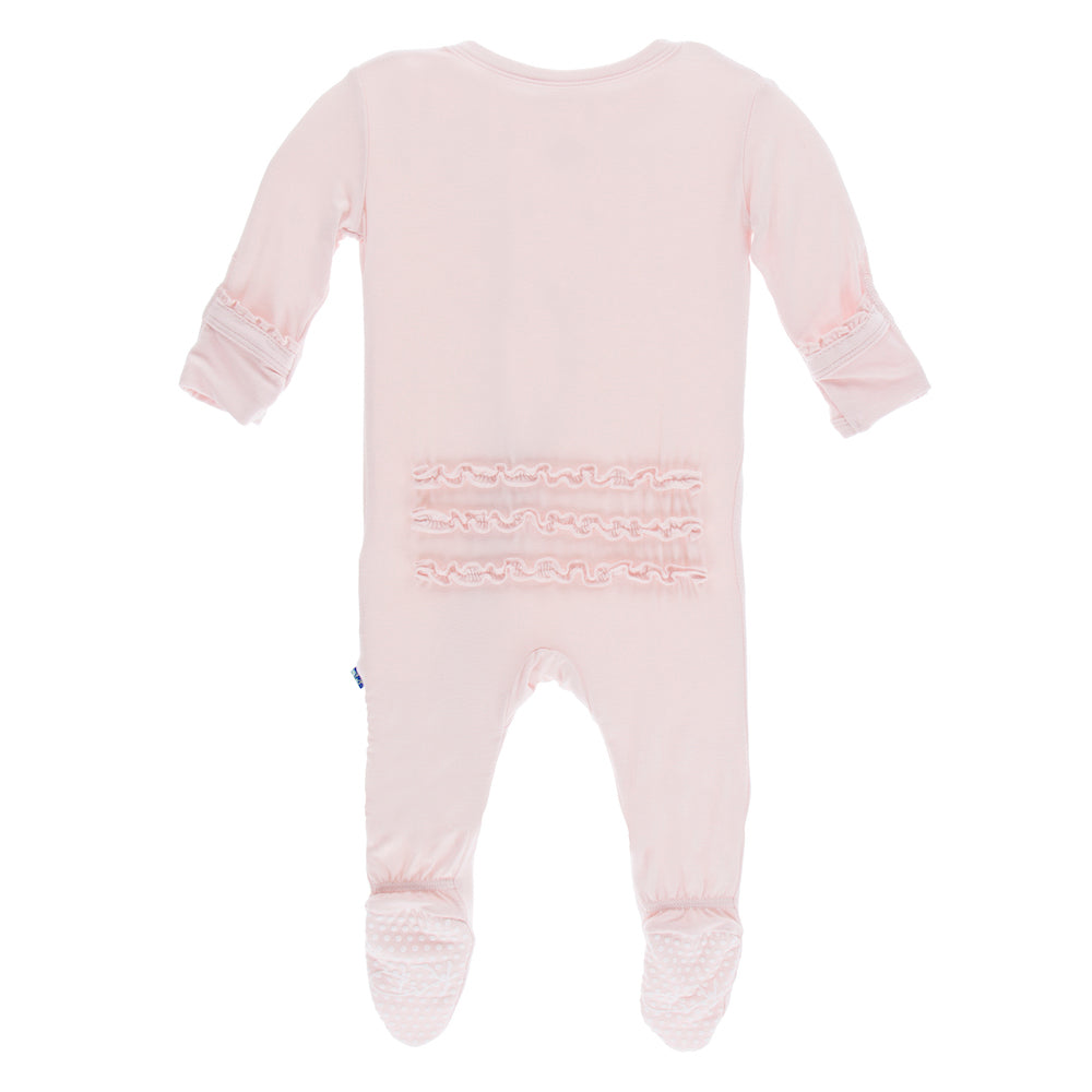 Kickee Pants Solid Muffin Ruffle Footie with Zipper - Macaroon