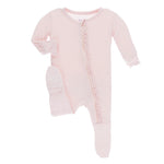 Kickee Pants Solid Muffin Ruffle Footie with Zipper - Macaroon
