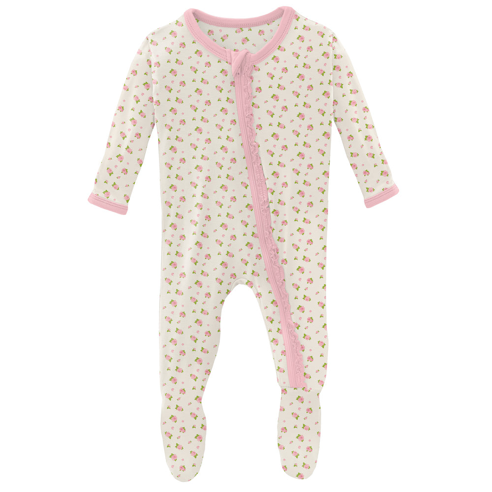Kickee Pants Print Muffin Ruffle Footie With Zipper - Natural Buds