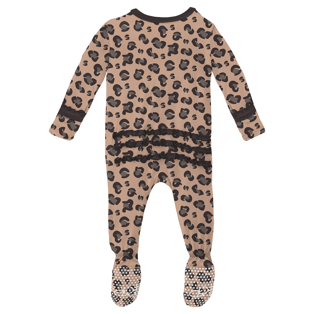 Kickee Pants Print Muffin Ruffle Footie With Zipper - Suede Cheetah Print