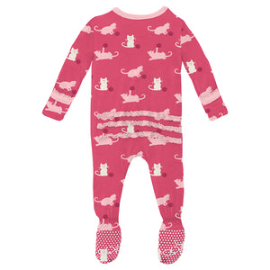 Kickee Pants Print Muffin Ruffle Footie With Zipper - Winter Rose Kitty