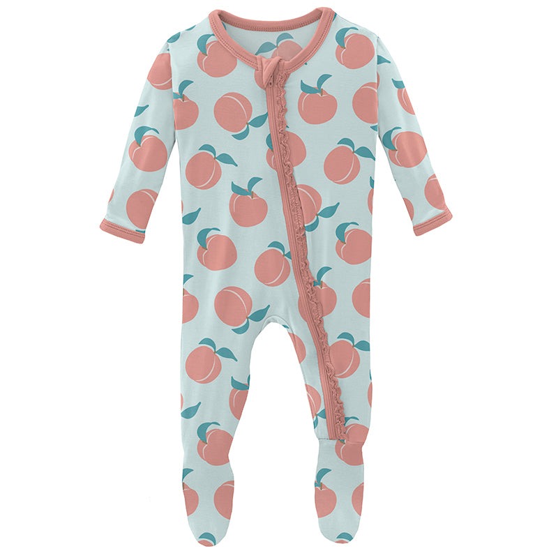 Kickee Pants Print Muffin Ruffle Footie with Zipper - Fresh Air Peaches