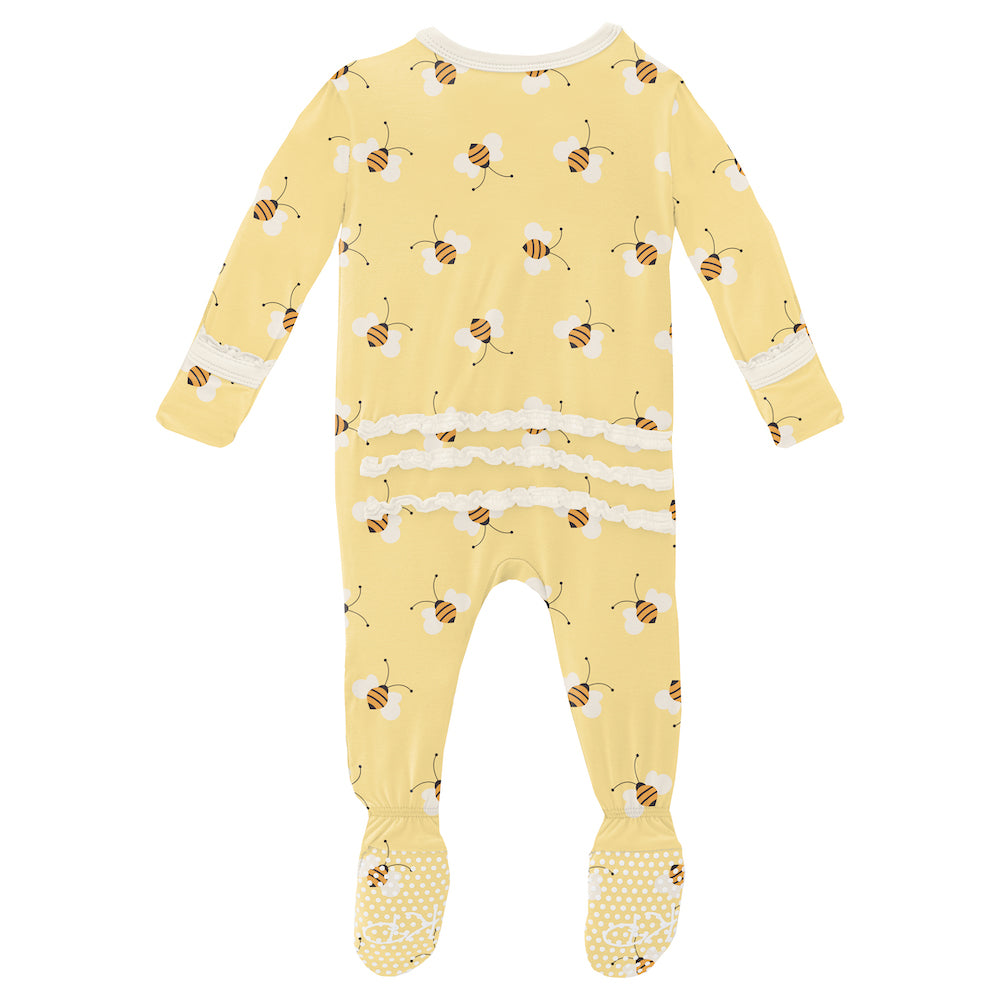 Kickee Pants Print Muffin Ruffle Footie With Zipper - Wallaby Bees