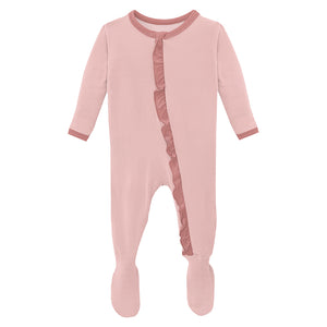Kickee Pants Solid Classic Ruffle Footie with Zipper - Baby Rose with Antique Pink