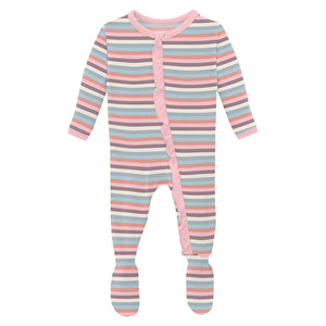 Kickee Pants Print Classic Ruffle Footie with Zipper - Spring Bloom Stripe