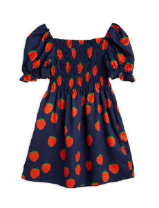Mini Rodini Strawberries All Over Print Woven Dress - Blue