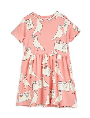 Mini Rodini Pigeons Tencel Short Sleeve Dress - Pink