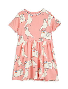 Mini Rodini Pigeons Tencel Short Sleeve Dress - Pink