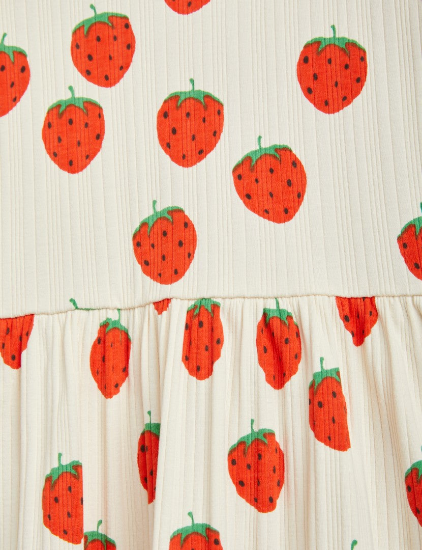 Mini Rodini Strawberries Trumpet Sleeve Dress - Off-White