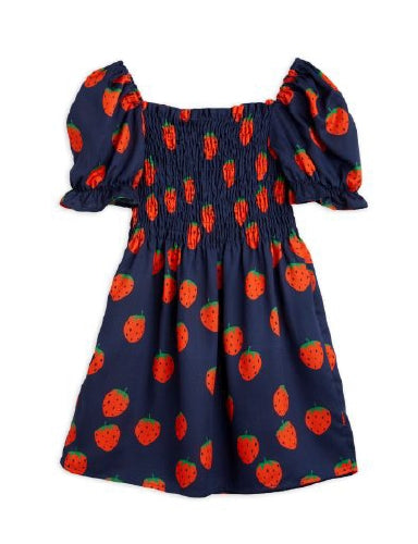 Mini Rodini Strawberries All Over Print Woven Dress - Blue