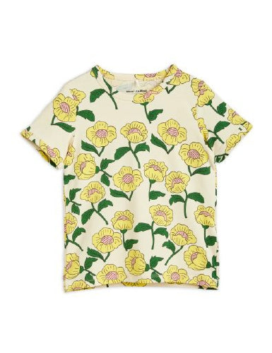 Mini Rodini Flowers All Over Print Short Sleeve Tee - Yellow