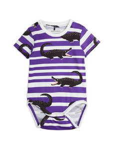 Mini Rodini Crocodile Striped Bodysuit - Purple