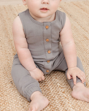 Quincy Mae Woven Button Jumpsuit - Washed Indigo