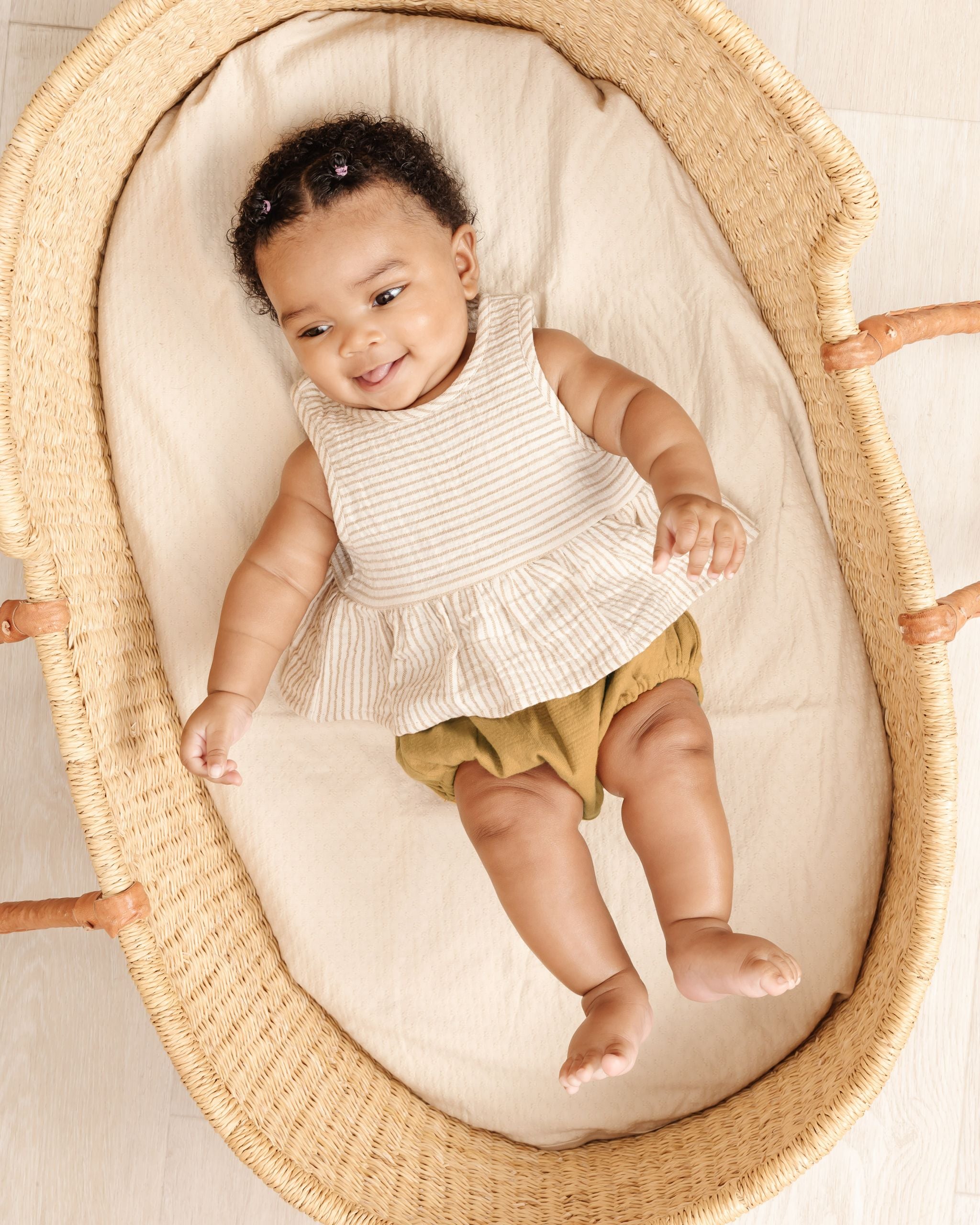 Quincy Mae Sleeveless Peplum Set - Ocre Stripe