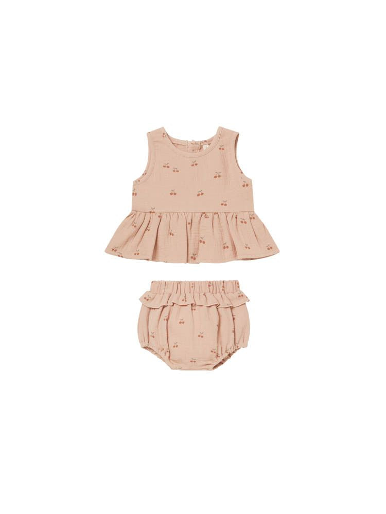 Quincy Mae Sleeveless Peplum Set - Cherries