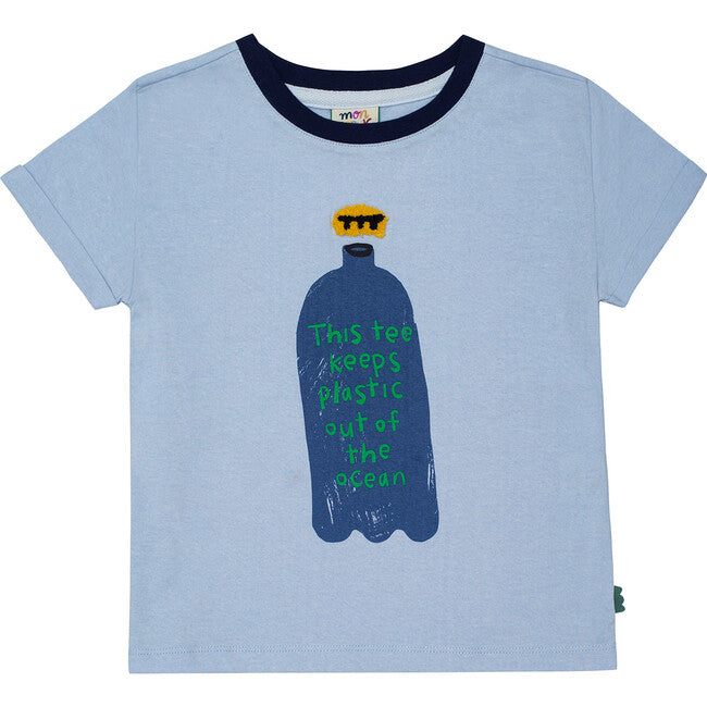 Mon Coeur Kids Plastic Bottle T-Shirt - Powder Blue & Green
