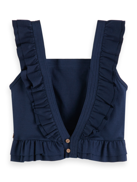 Scotch & Soda Girls Clean Jersey Worked Out Top with Ruffles - Night