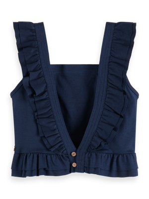 Scotch & Soda Girls Clean Jersey Worked Out Top with Ruffles - Night
