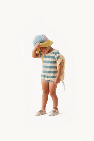Tiny Cottons Medium Stripes Body - Pastel Yellow/Light Teal