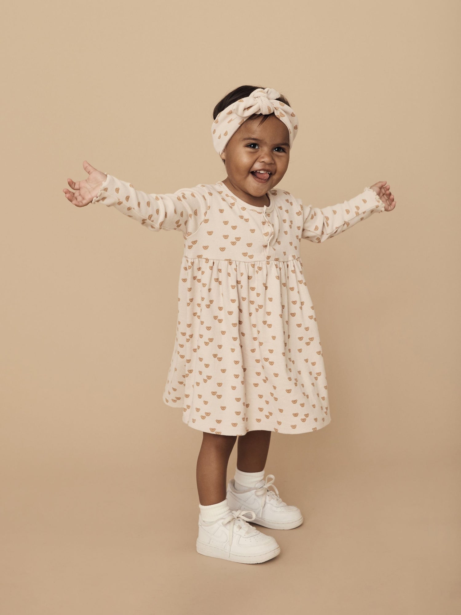 Huxbaby Beary Cute Rib Dress - Almond